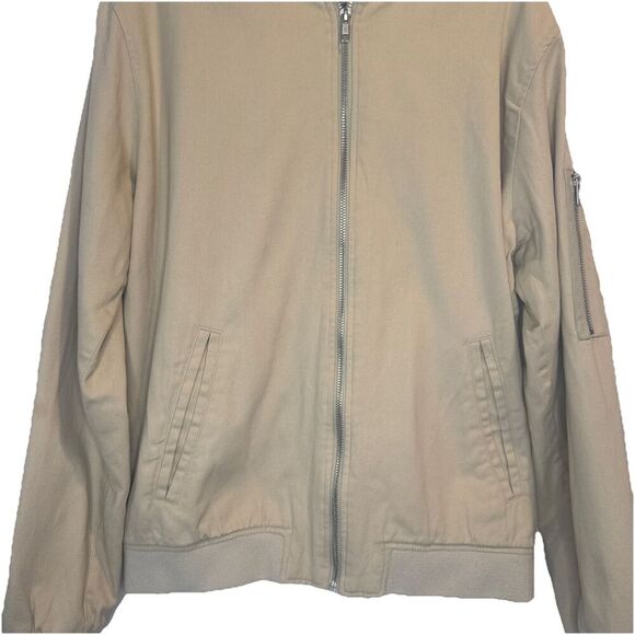 ASOS Men's TAN Beige Full Zip Oversized Flight Bomber Jacket Pockets Sz M - Picture 2 of 8